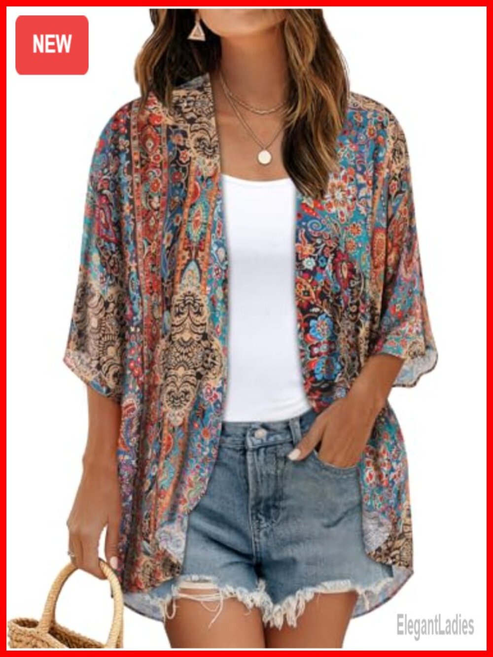 Floral Print Puff Sleeve Kimono Cardigan Loose Cover Up Blouse Top - Picture 1 of 6